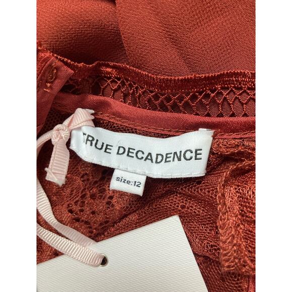 True Decadence Lena Burgundy Lace Pleated Mini Dress Sz US 8/UK 12 NWT Sheer - Picture 11 of 14